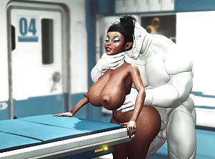 A sexy young busty ebony has hard anal sex with sex robot in the medbay