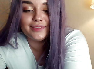 Young kinky PAWG with purple hair teasing on webcam