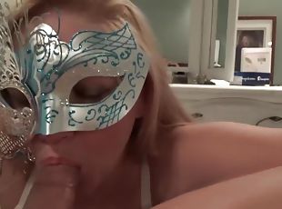 Naughty masked blonde cougar with Big Natural Tits Sucking Cock and...