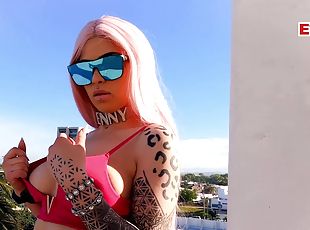 Pink hair techno latina fucked outdoor from ger