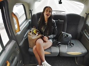 Beautiful brunette wanted sex with this horny taxi driver because s...