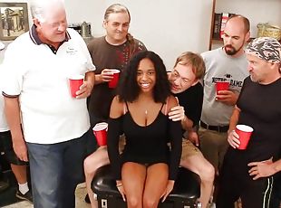 Old men go nuts with young busty ebony - massive facial bukkake cum...