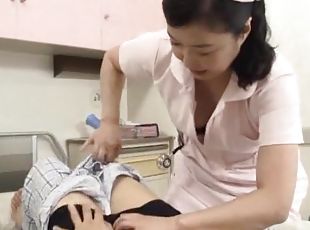 Japanese nurse wearing a uniform being fucked by her patient