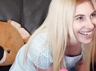 Blonde Lilly Bella using a vibrator while getting her cunt smashed