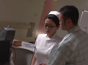asiático, óculos, enfermeira, japonesa, casal, desobediente, uniforme