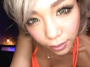 Video of a pretty Asian girl sucking a dick and riding in POV