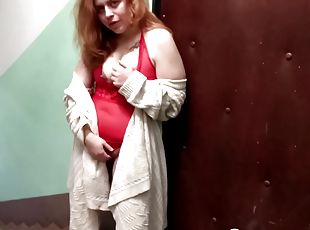 Sexy beauty gets fucked by her neighbor in the hallway in hardcore fashion.