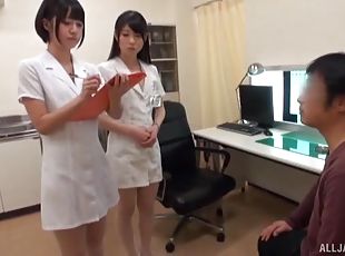 Video of two kinky Japanese nurses giving a double blowjob