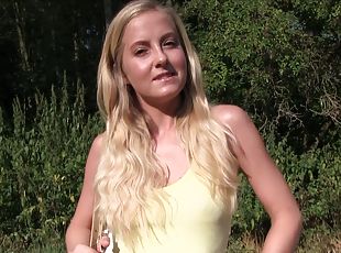 udendørs, teenager, synsvinkel, liderlig, blond, realitet