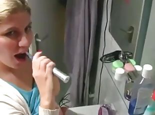 German making a delicious blowjob in the bathroom