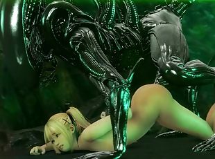 Naughty babes taking raw alien dick and human gets to fuck big tits...
