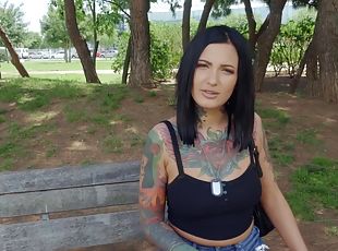 Tattooed brunette Adel Asanty is ready for hard sex with a stranger