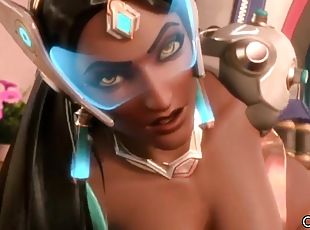 Amazing blonde babe from Overwatch called Mercy rides dicks and tak...