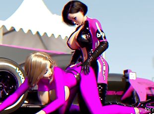 Lesbian futanari babes having sex in a sportcar racing