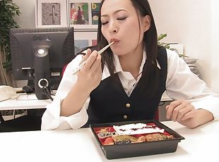 Mai Mizusawa is on her knees giving the best blowjob in the office