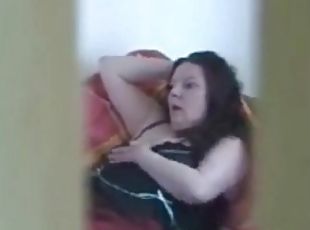 My bbw wife takes a masturbation break in her bedoom with the door ...