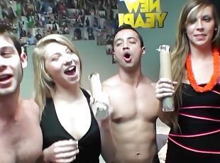 Kaylee Banks and Moriah Tyler share a cumshot at a wild college orgy