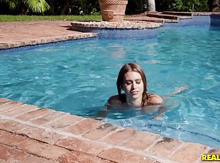 Long haired blonde teen Jill Kassidy seduced and fucked by the pool