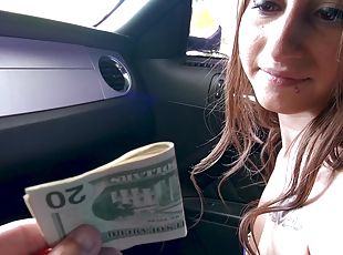 Kylie Rose gets talked into pleasing his fat cock in the car