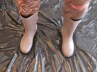 CrazyFetishCouple - German MILF in rubber boots pees in the living ...