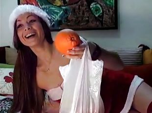 Sexy xmas babe teasing with her lovely wet pussy