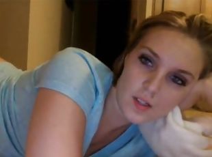 Horny blonde babe on webcam playing and toying her warm pussy with ...