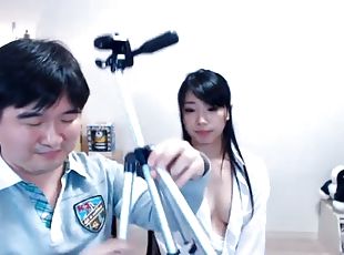 asiatisk, onani, strømpebukser, amatør, par, kæreste-kvindlig, webcam, koreansk, drillende