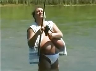 Sabrina goes fishin' braless