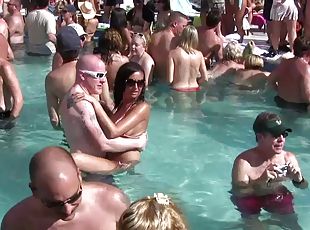 Crazy pool party transforms into flasher's show in reality clip