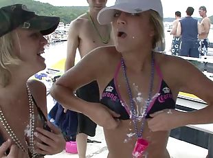 Endearing babes with natural tits in bikini enjoying beach party ou...