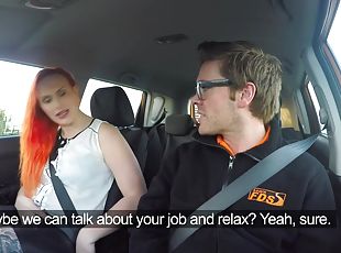 Nasty redhead woman seduced handsome driving instructor
