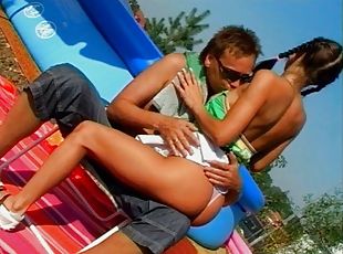 Salacious teen and her new stud enjoy an outdoors pussy drilling ac...