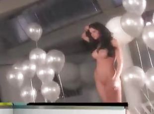 Hot Brunette Playmate Hope Dworaczyk Surrounded by Balloons in Phot...