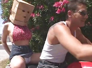 Julie Robbins the sexy girl with a package on her head gets threesomed