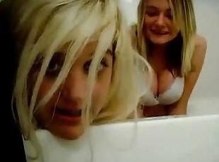 Naughty blonde chicks in their sexy lingerie showing off