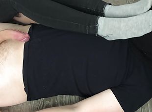 Sexy Girl Sockjob & Handjob With Gray Socks Cumshot Domination Sock...