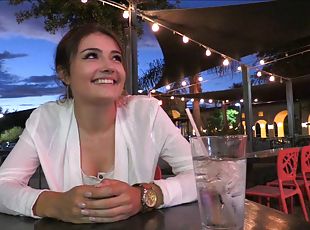 Reality hottie flashing while out at a restaurant for drinks