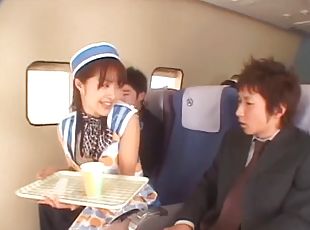 Very nice Asian flight attendant sucks a passenger's cock