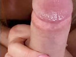 CLOSE UP: I suck and lick his cock until he cums all over my tongue...