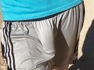 Freeballing Soft and Hard  walking in public with big dick outline