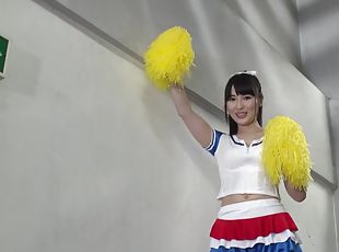 AJapanese cheerleader strips down and sucks a delicious cock