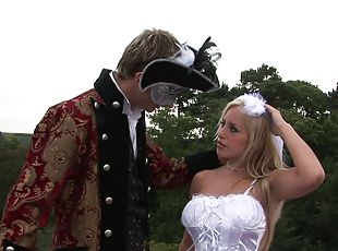 Delightful blonde with long hair being given rim job before getting banged doggystyle