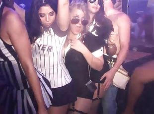 Dainty amateur in sexy panties and socks with a hot ass dancing seductively at a club as she caresses her tits