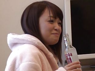 Enchanting Japanese cowgirl gets her hairy pussy spooked after a wild party