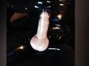 slave cum inside cock pump and masturbating in gloves and catsuit l...