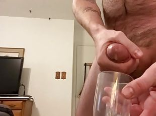 Hairy Daddy with a BWC Busts a Thick Load in a Wine Glass