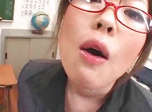 lunettes, écolière, fellation, ejaculation-sur-le-corps, japonais, sur-le-visage, bukkake, parfait, brunette