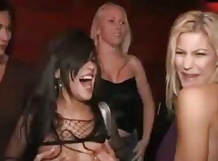 Two sexy girls have sex with two dudes they meet in a club
