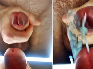Jerking off and cumming in front of the mirror close-up! Big load! ...