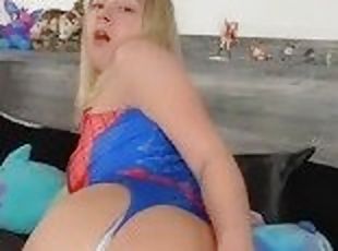 Blonde college girl fucks her ass with a giant dildo
